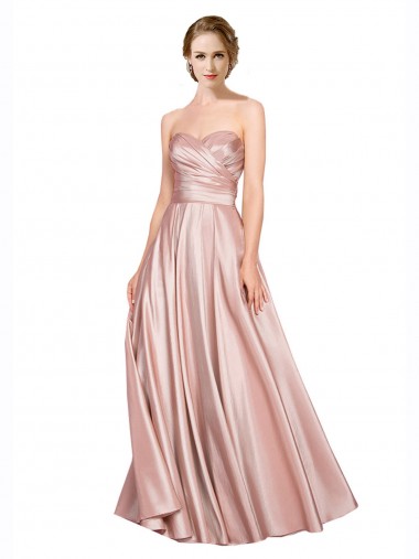 Long Plated Strapless Sweetheat Stretch Satin Prom Dress UK for Sale