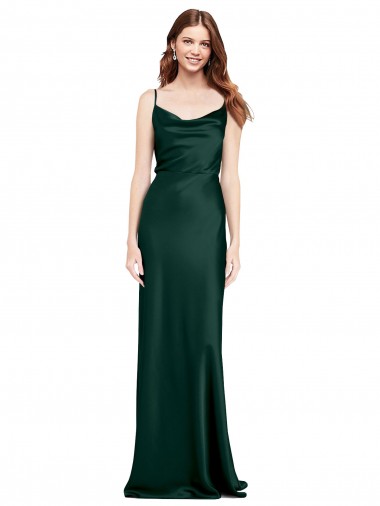 Fitted Cowl Neck Long Stretch Satin Slip Prom Dress with V-Back UK for Sale