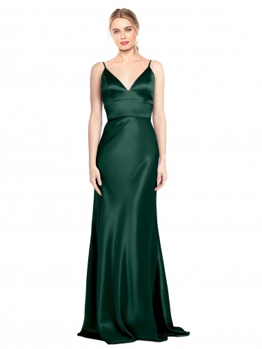 High V-Neck Long Full Length Sheath Stretch Satin Prom Dress UK for Sale