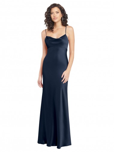 Cowl Neck Long Empire Waist Stretch Satin Prom Dress with Open Back UK for Sale