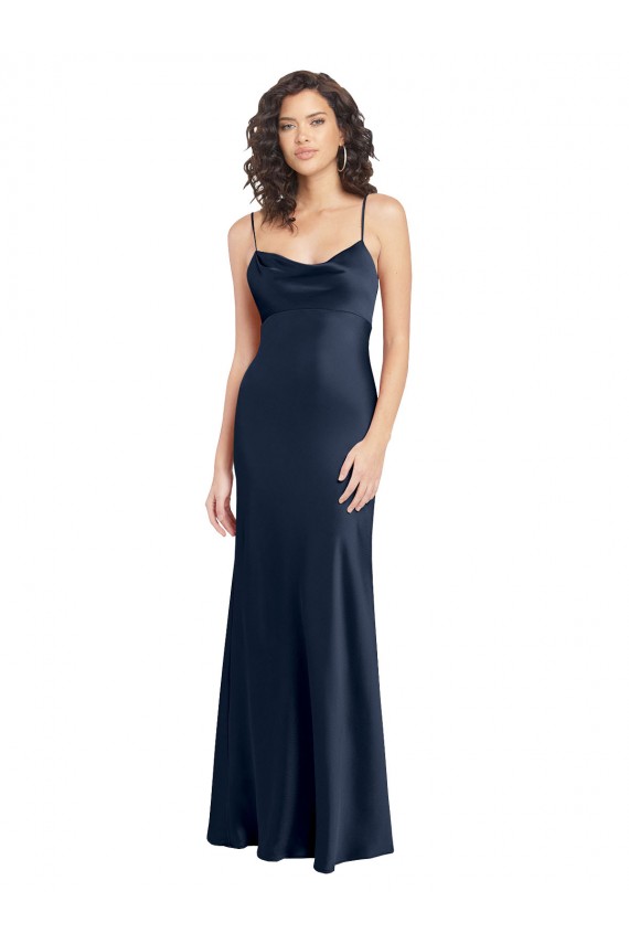 Cowl Neck Long Empire Waist Stretch Satin Prom Dress with Open Back UK for Sale