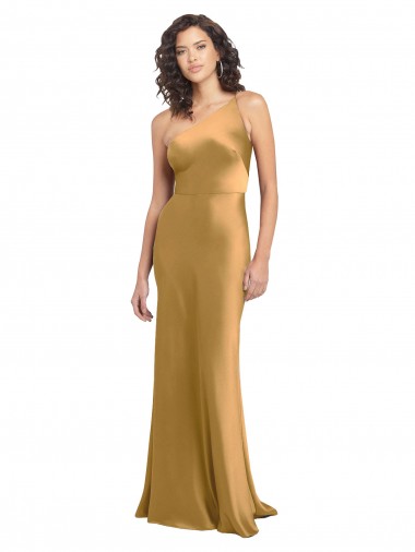 One Shoulder Long Floor Length Stretch Satin Slip Prom Dress UK for Sale