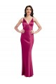 V-Neck Spaghetti Straps Slim Stretch Satin Prom Dress with Low Scoop Back UK for Sale