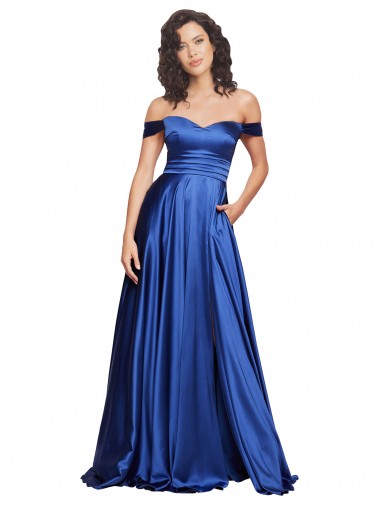 Ball Gown Off the Shoulder Sweetheart Stretch Satin Prom Dress UK for Sale