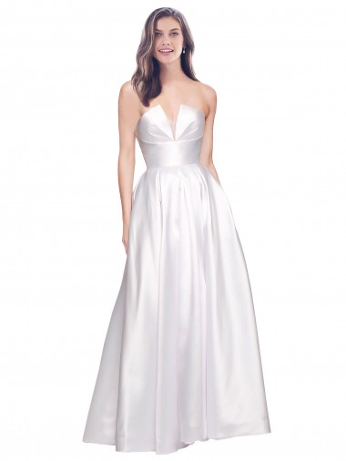 Full Length Strapless V-Cutout Stretch Satin Prom Dress UK for Sale