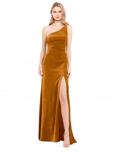 Sleek One Shoulder Long Velvet Prom Dress UK for Sale