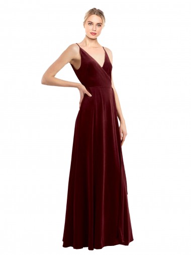 Faux Wrap V-Neck Sleek Long Velvet Prom Dress UK for Sale