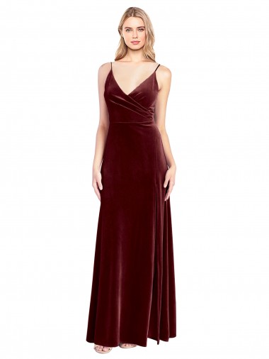 Faux Surplice Neckline Slim A-Line Long Velvet Prom Dress UK for Sale