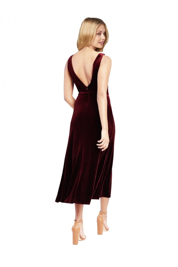 Daring Plunging V-Neckline Short Midi Length Velvet Cocktail Prom Dress / Homecoming Dress UK for Sale