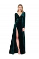 Deep V-Neck Long Sleeves Velvet Prom Dress with High Side Split UK for Sale