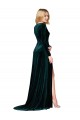 Deep V-Neck Long Sleeves Velvet Prom Dress with High Side Split UK for Sale