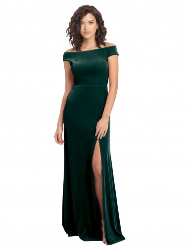 Floor Length Cap Sleeves Long Velvet Prom Dress with High Side Slit UK for Sale