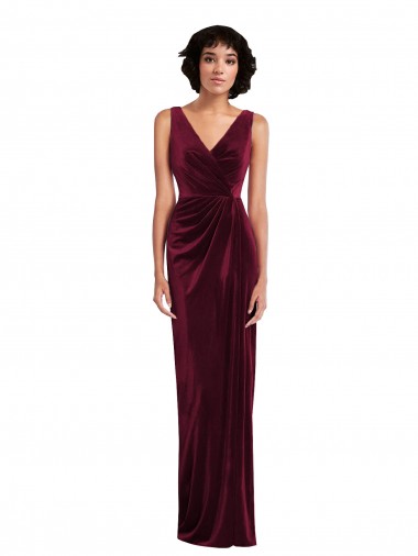 Draped Skirt Faux Wrap Velvet Maxi Prom Dress UK for Sale