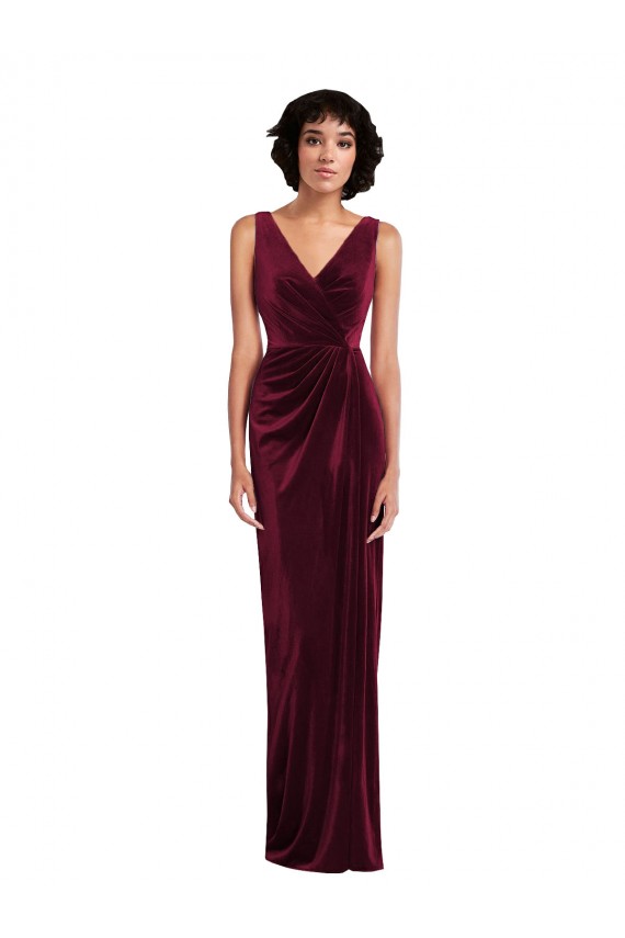 Draped Skirt Faux Wrap Velvet Maxi Prom Dress UK for Sale