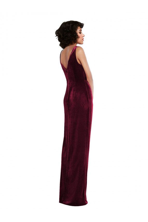 Draped Skirt Faux Wrap Velvet Maxi Prom Dress UK for Sale