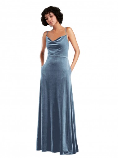 Sleek Cowl Neck Velvet Maxi Prom Dress with Pockets UK for Sale