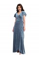 Flutter Sleeve Velvet Wrap Maxi Prom Dress with Pockets UK for Sale