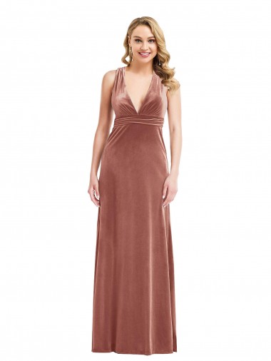 Plunging Neckline Velvet Maxi Prom Dress with Criss Cross Open Back UK for Sale