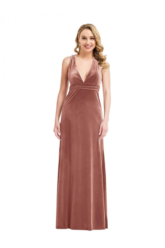 Plunging Neckline Velvet Maxi Prom Dress with Criss Cross Open Back UK for Sale