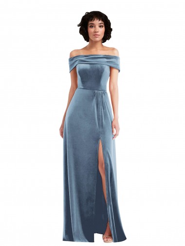 Draped Cuff Off the Shoulder Velvet Maxi Prom Dress with Pockets UK for Sale