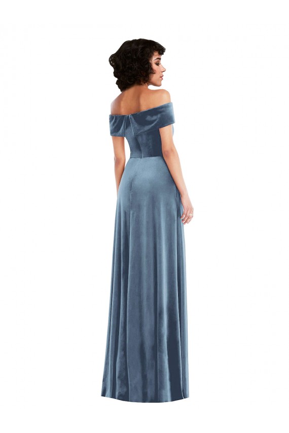 Draped Cuff Off the Shoulder Velvet Maxi Prom Dress with Pockets UK for Sale