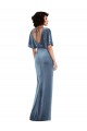 Flutter Sleeve Open Back Velvet Maxi Prom Dress with Pockets & Draped Wrap Skirt UK for Sale