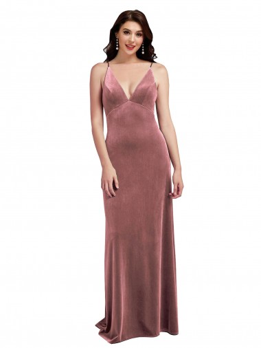 Low Scoop Back Long V-Neck Velvet Slip Prom Dress UK for Sale