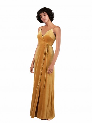 Romantic Velvet Floor Length Prom Dress with Wrap Detail UK for Sale