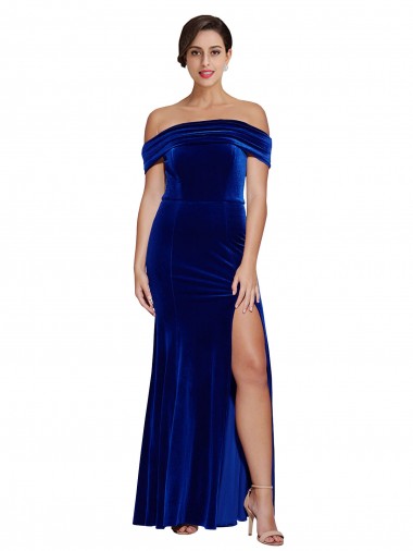 Full Length Long Velvet Prom Dress with Side Split UK for Sale