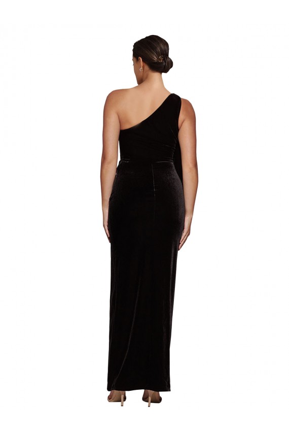 One Shoulder Long Velvet Prom Dress with Side Split and Shoulder Tie UK for Sale