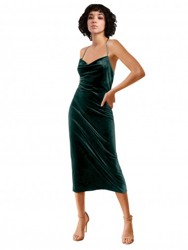 Midi Length Sleek Cowl Neckline Short Velvet Cocktail Prom Dress / Homecoming Dress UK for Sale